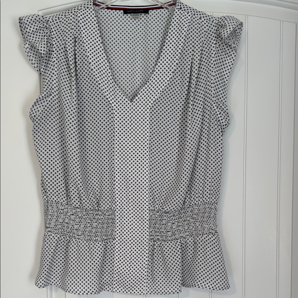 Tommy Hilfiger Black and White Flutter Sleeve Blouse
